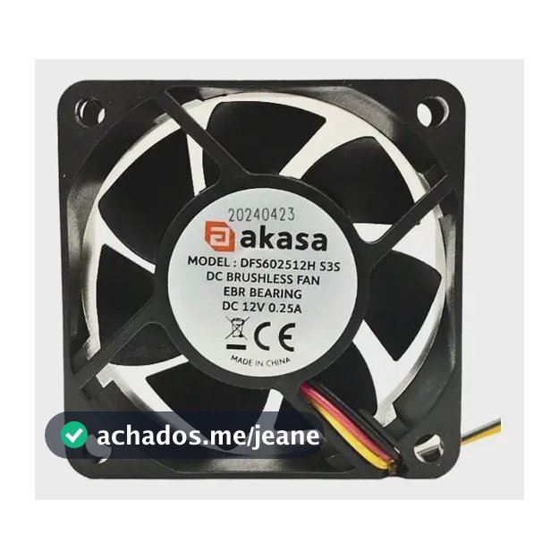 Cooler 12v 60x60x25 Bucha 0.23amp 4500rpm 23.5cfm 3 Fios Jfa Preto