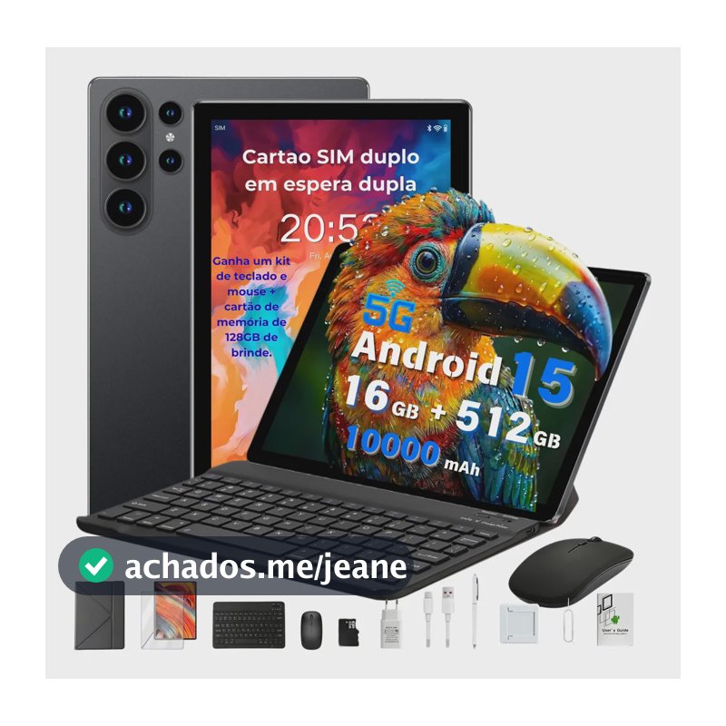 Tablet S26 Android 15 Dual Sim 5g 16gb+512gb+128gb 10000mah Cinza