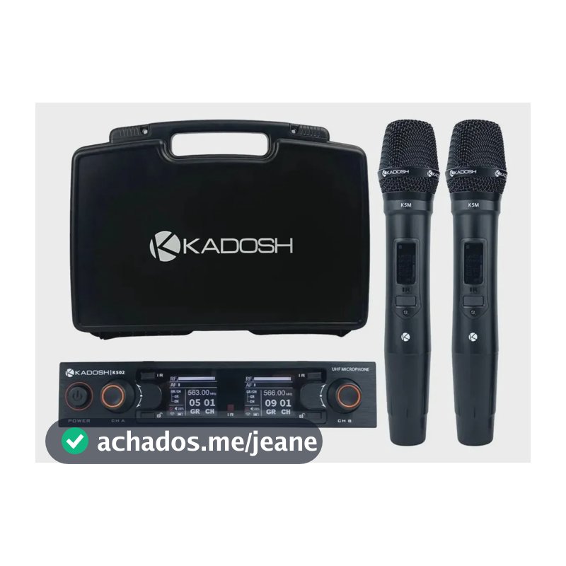 Microfone Sem Fio Duplo Kadosh K502M UHF PLL Profissional 2 Bastões Recarregável para Igrejas Shows Eventos