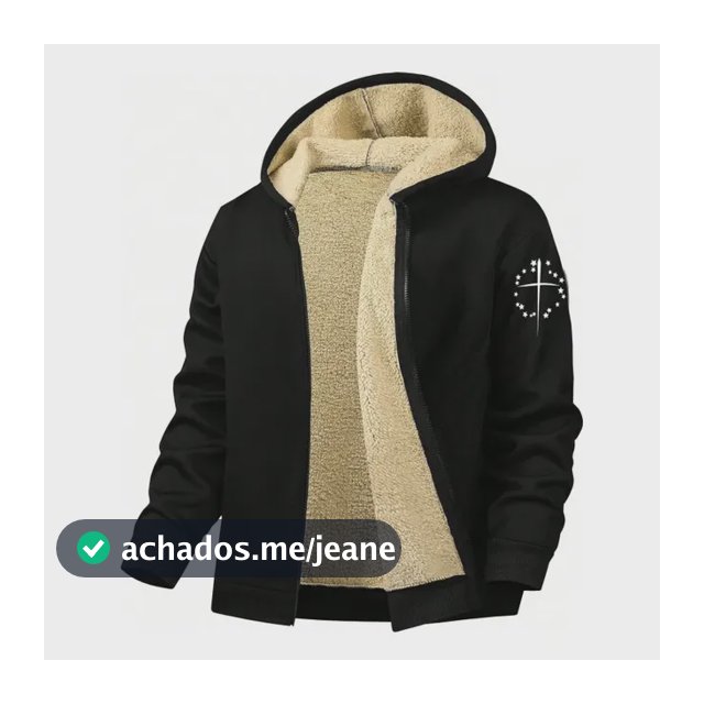 Jaqueta Masculina De Inverno Com Capuz Forro Fleece Preto Xxl