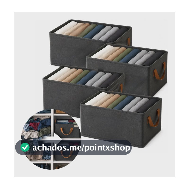 Kit 4 Caixa Cesto Organizador Guarda Roupa Gaveta Dobrável Cinza-escuro