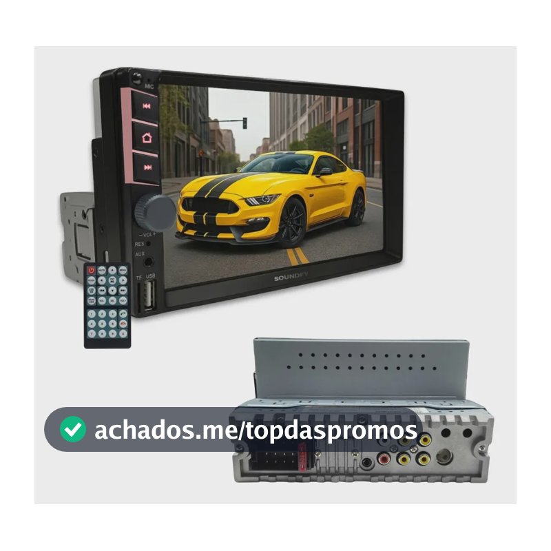 Central Multimídia Universal Mp5 1 Din 7 C/ Espelhamento Via Cabo Mp5 Soundfy Tela Capacitiva