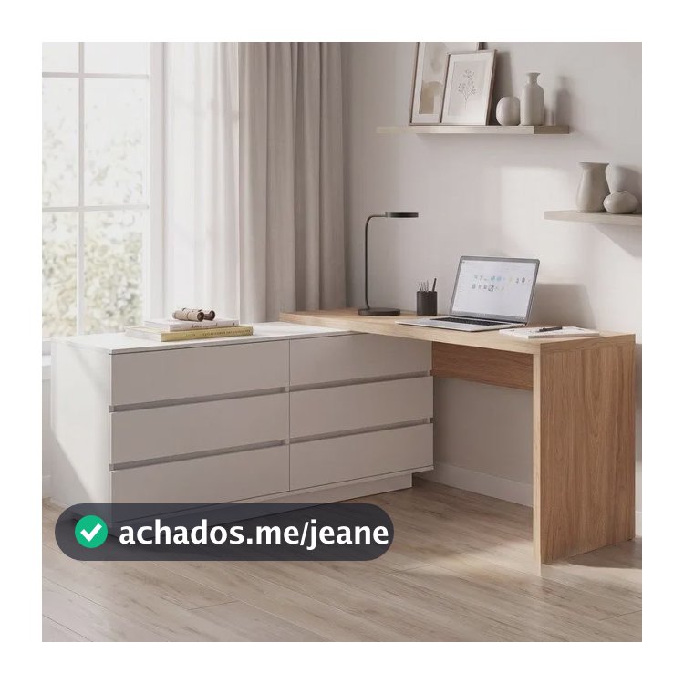 Mesa Para Escritório Diretor Em L 6 Gavetas Oring Yescasa Branco/ Itapuã