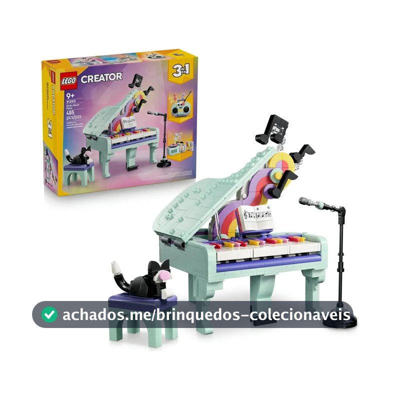LEGO Creator 3 em 1 Decoração Musical de Piano com Gato 31392; Brinquedo para montar com 3 opções de construção diferentes com as mesmas peças; Ideia de presente Dia das crianças; 9+