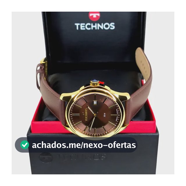 Relógio Technos Classico Dourado Pulseira De Couro Legitimo Marrom Dourado