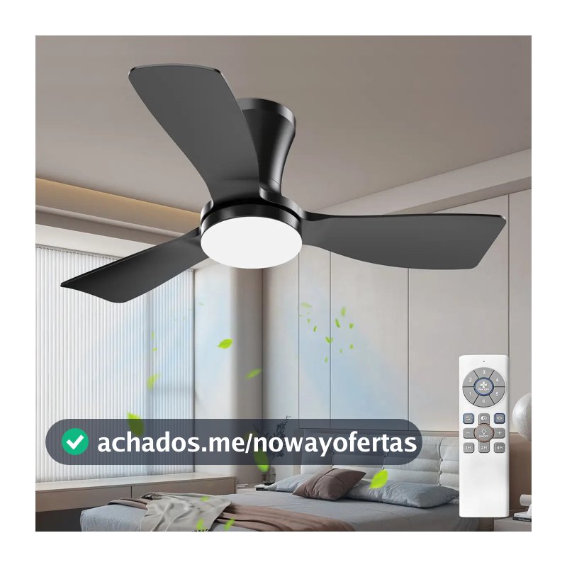 Ventilador de Teto FANSVENTO 36" com Luz LED e Controle Remoto, Motor DC Silencioso para Quarto e Sala