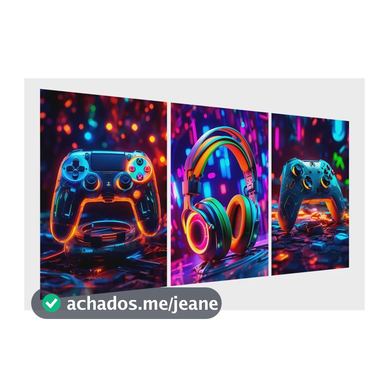 Kit 3 Quadros Decorativos Gamer Controle Jogos Geek Quarto