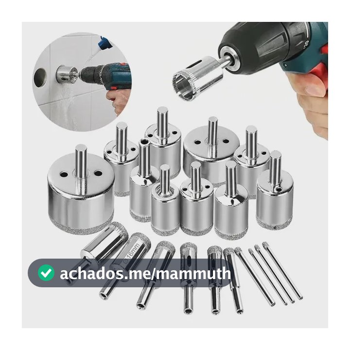 Jogo Com 20 Brocas Diamantadas 3-50mm Vidro Cerâmica Piso Mármore para Furadeira Elétrica