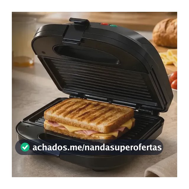 Sanduicheira Elétrica Preta Luxe Grill 2 em 1 Antiaderente Multiuso 750W Inox Preto Compacta para Sanduíches e Grill Elétrico Prático Viacruz