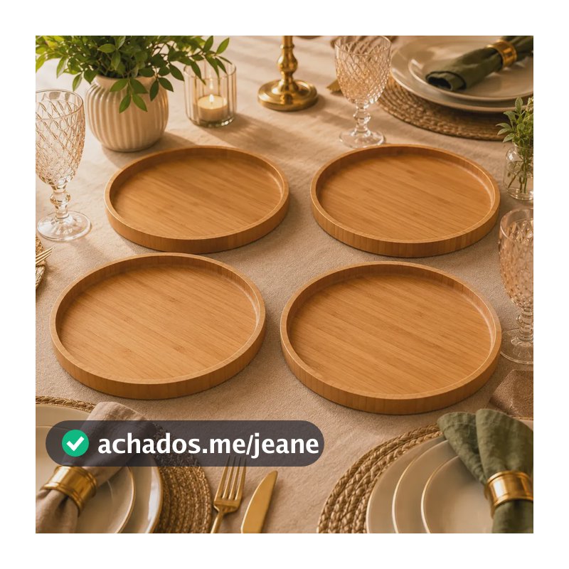 Bandeja Bambu 20 Cm Kit 4 Travessa Redonda Petisqueira Lyor Bambu
