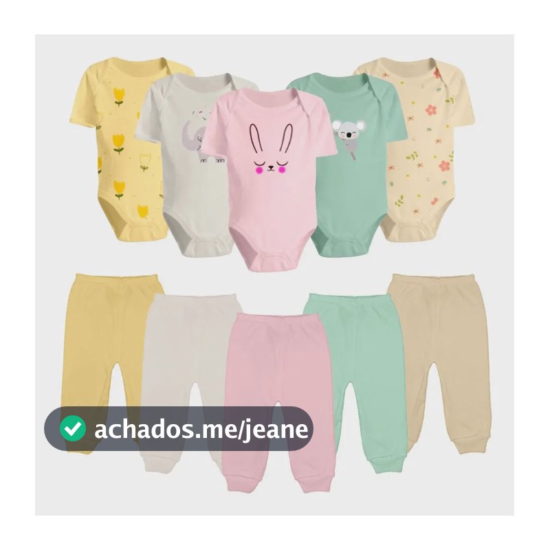 Kit 10 Bebê Body Manga Curta Estampado E Mijão Algodão Cor Kit Menina Tamanho M + G