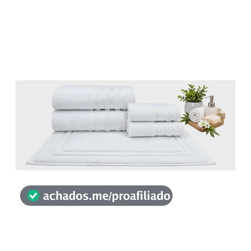 Kit 5 Toalhas 2 Banho 2 Rosto 1 Piso Gigante Grossa Hotel Branco Fofura Hotel