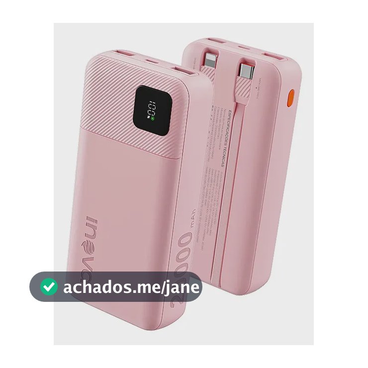 Carregador Portátil Power Bank Turbo inova 20000mah 22.5w Com Display Digital Usb-c / Usb-a Carga Rápida - Rosa