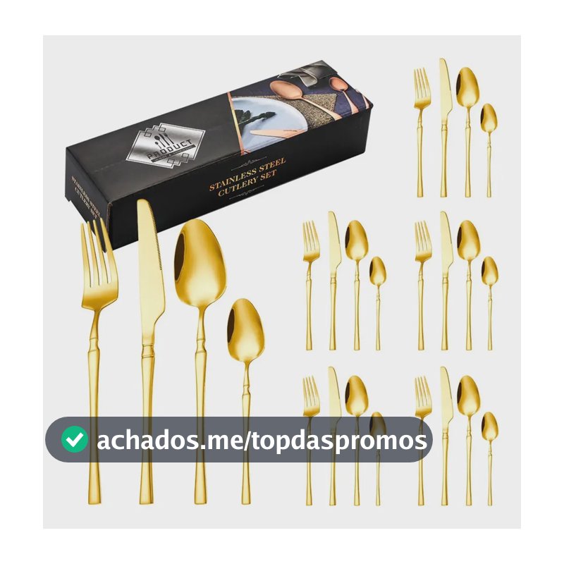 Jogo De Talheres X24faqueiro Aço Inox Dourado Inoxcom Caixa Dourado