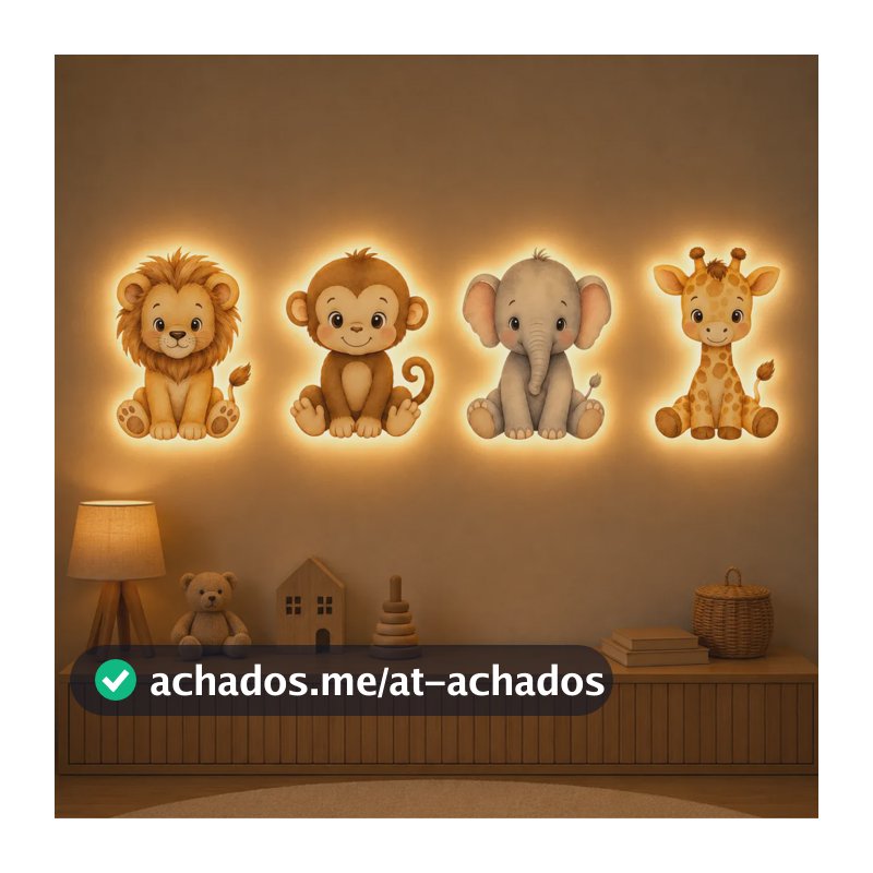 Kit Safari Infantil Iluminado Led Parede Com Bateria 4 Peças 5v