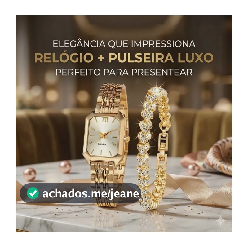 Relógio Feminino Dourado Com Pulseira de Aço Inoxidável e Strass Para Presente