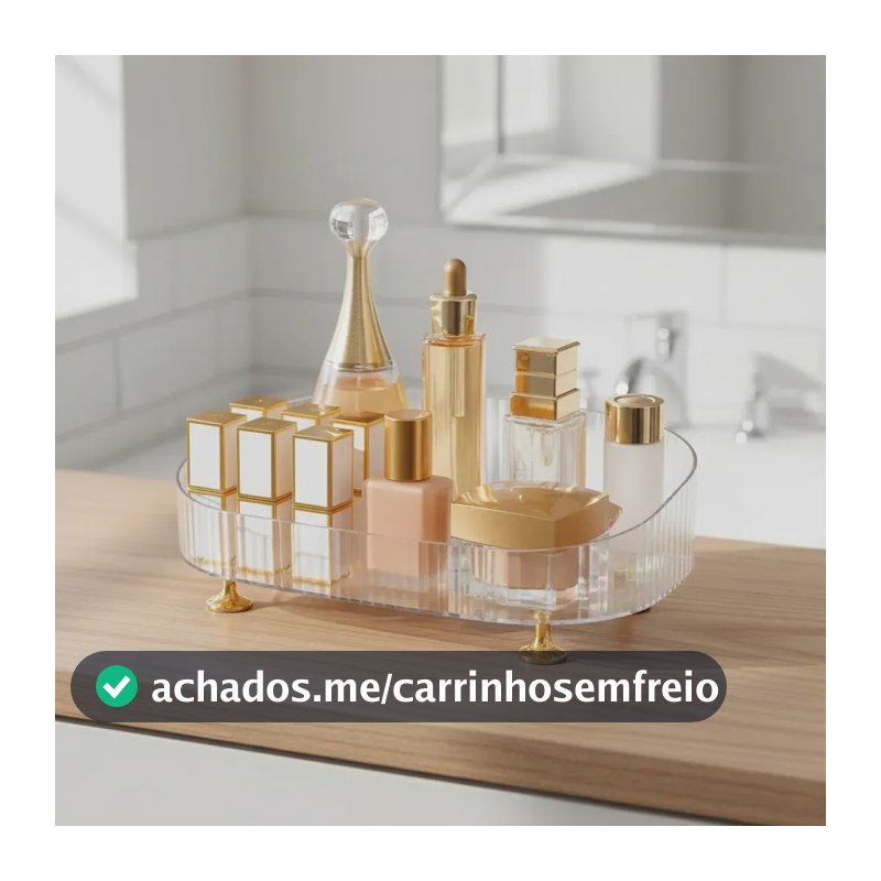 Bandeja Porta Maquiagem Organizador Perfume Cosméticos Cor Transparente E Pés Dourados