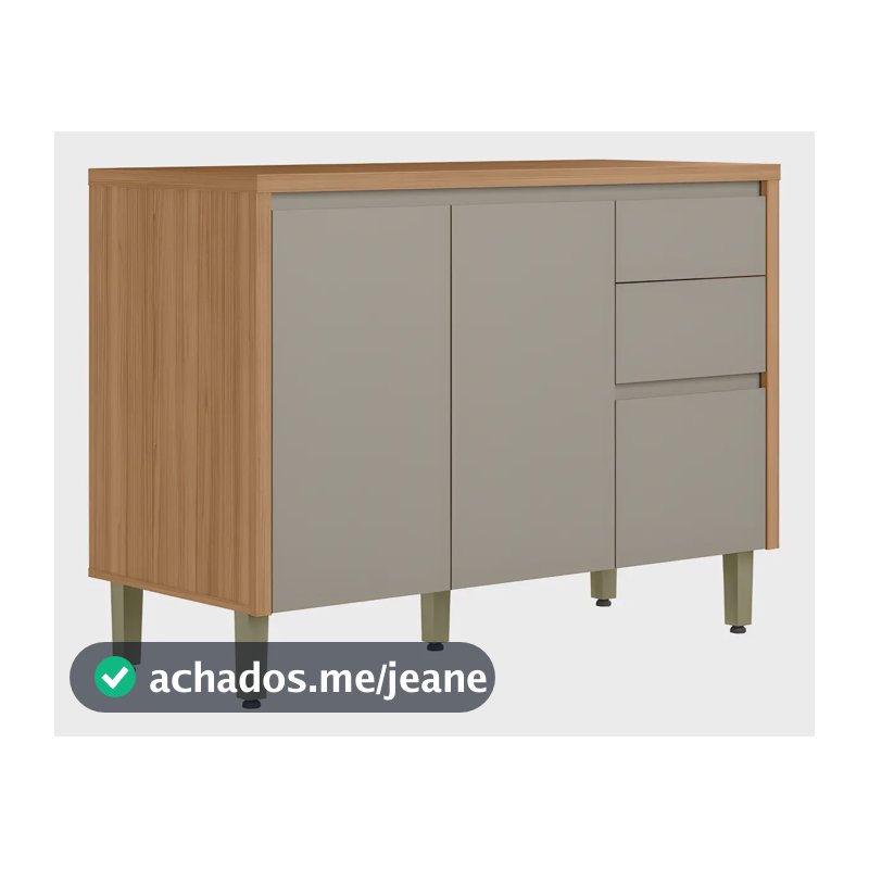Balcão 2 Portas 120cm 3 Gavetas Allure Linea Brasil Cor jequitiba/gris fosco