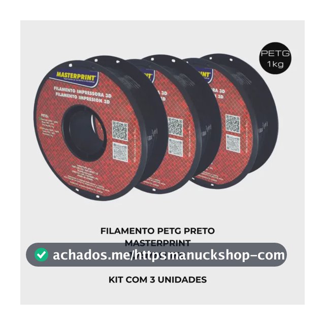 Filamento PETG Preto Masterprint 1.75mm para Impressora 3D Kit 3 Kg