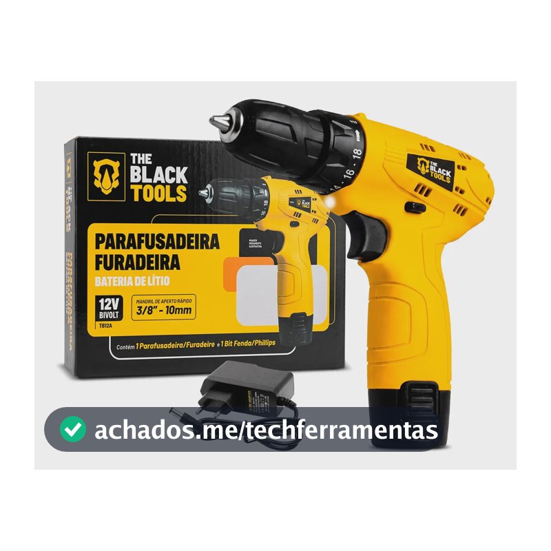 Parafusadeira Furadeira The Black Tools TB12A 3/8 a Bateria Cor Amarelo Frequência 60Hz