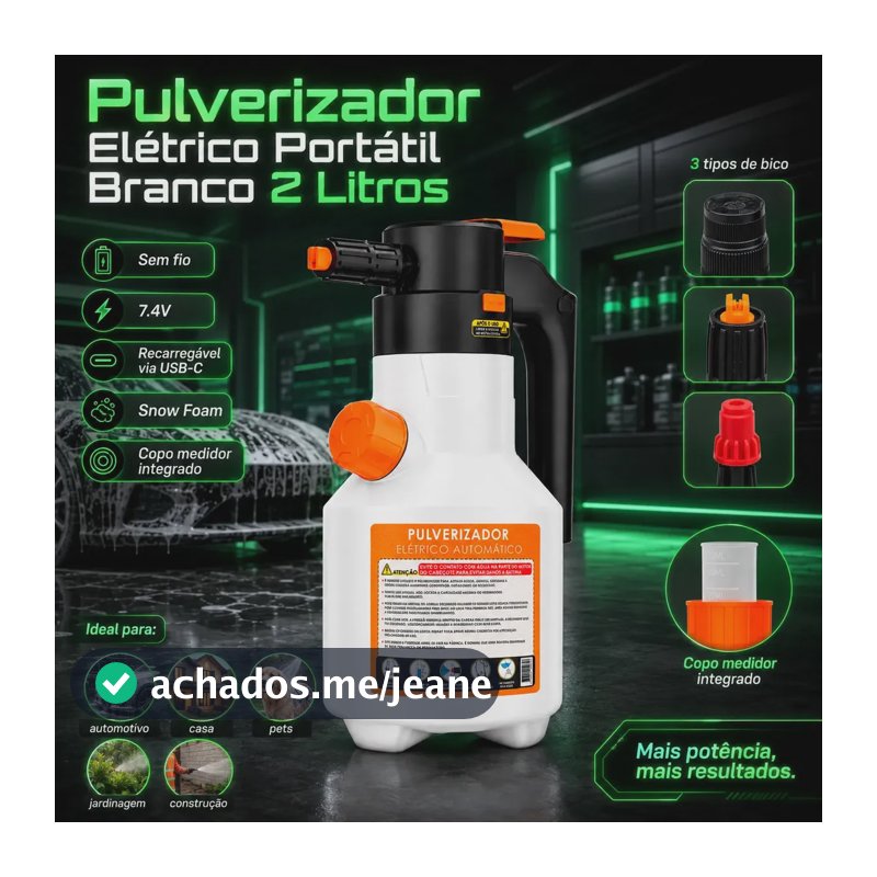 Pulverizador Elétrico Bahrein Snow Foam 2L de Alta Pressão p/ Lavagem Automotiva e Limpeza Geral