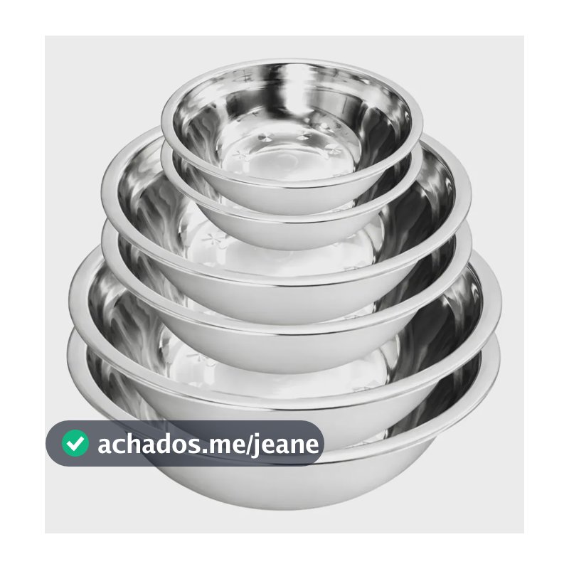 Kit 6 Tigela Bacia Bowl De Inox Saladeira 350ml 500ml 750ml Prateado