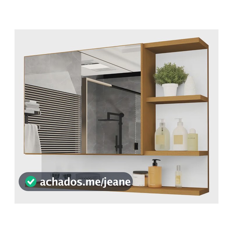 Espelheira Cleopatra de 60" para Banheiro com Espelho e Porta Nature/Branco