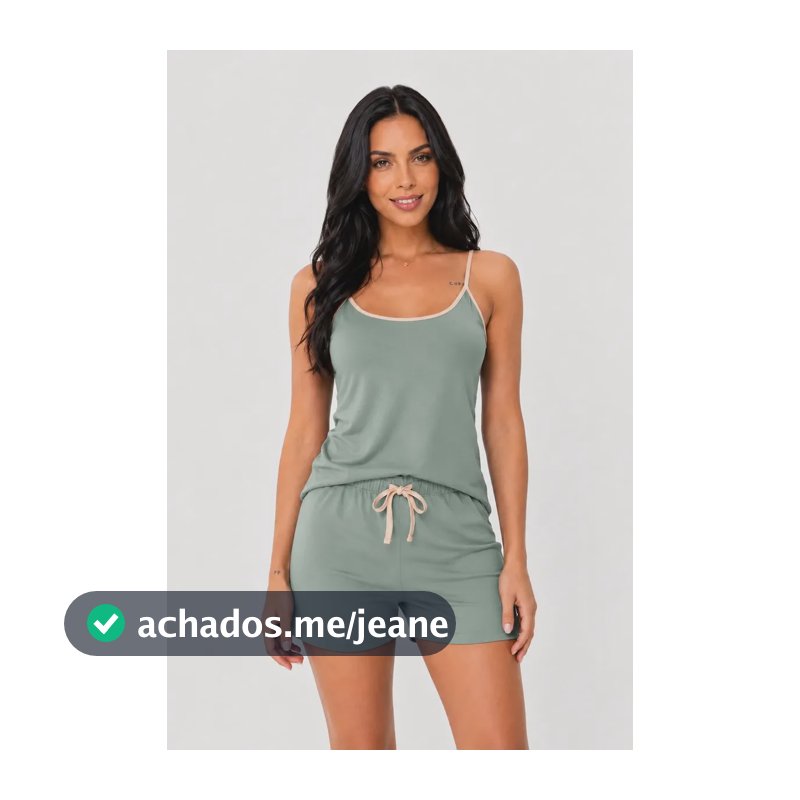 Pijama Feminino Com Short Doll E Regata Alcinha Verão Verde Mint Liso P