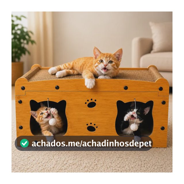 Toca Dupla Para Gatos Arranhador Mdf Com Bolinha Day Luna Marrom