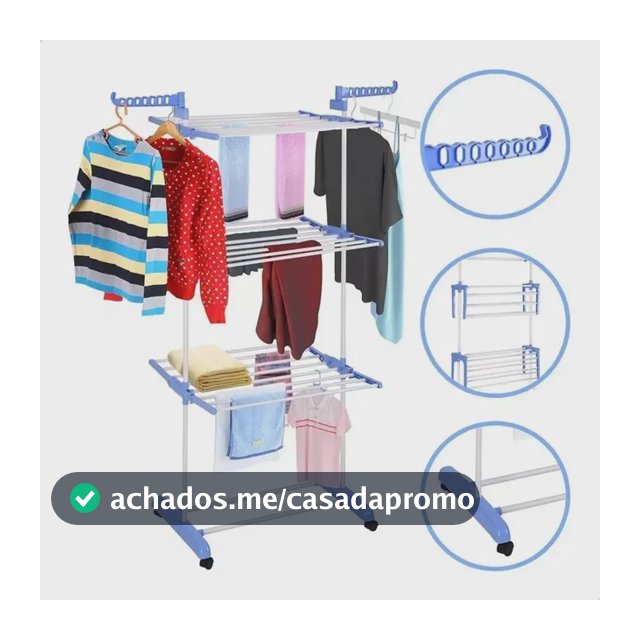 Varal De Chão Grande De Roupas 3 Andares Dobrável Cor Azul Kontuz 170 cm