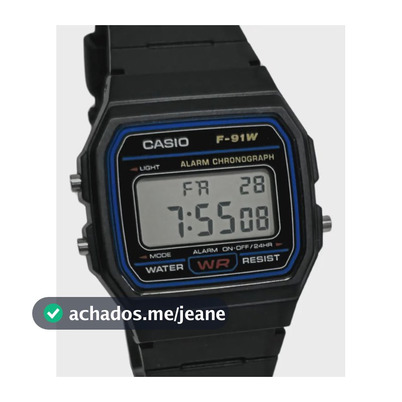 Relógio Masculino Casio Digital Esportivo F91w Resina Preto Preto Cinza