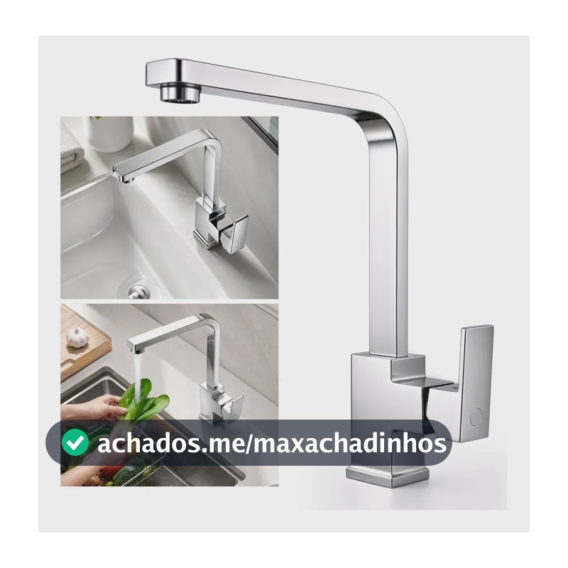 Torneira Pia Cozinha Monocomando Cromado 360° Pia Bancada Prateado Brilhante