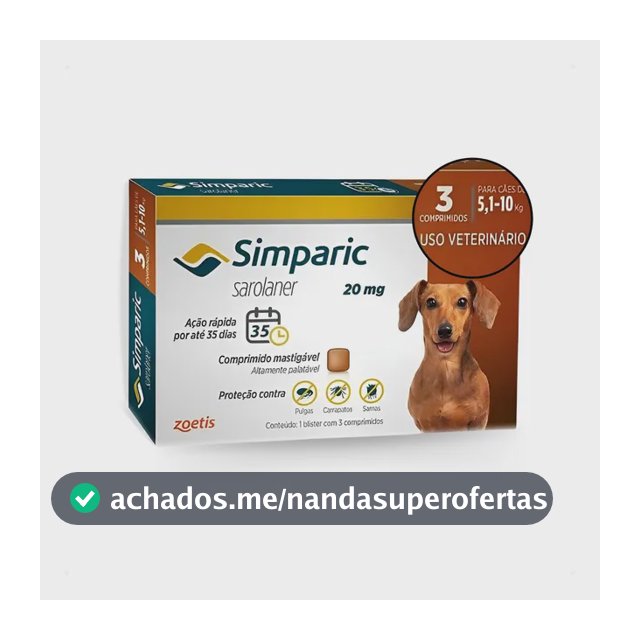 Antipulga Simparic 5 A 10kg 20mg C/3 Comprimidos Original Marrom