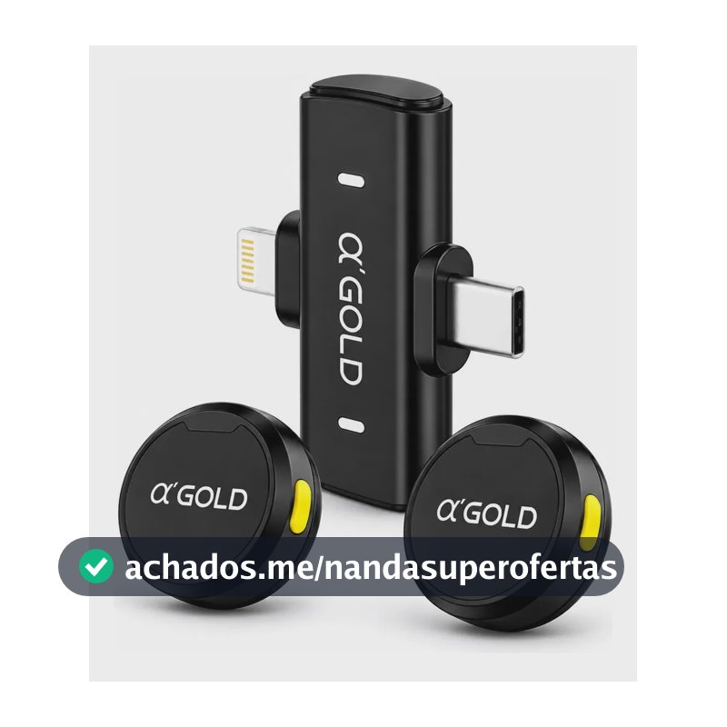 Microfone Lapela A'Gold MCF-38D Sem Fio para iPhone e Android com 2 Microfones