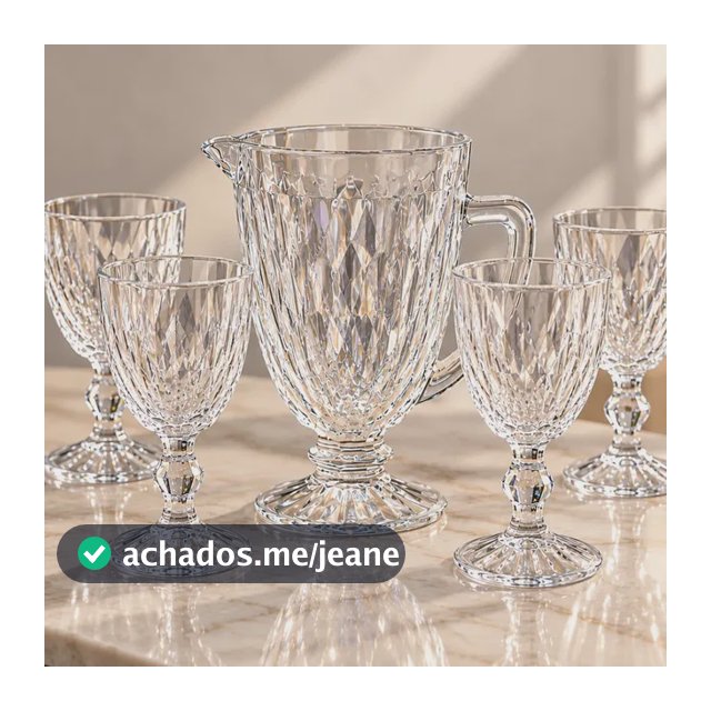 Jogo Taças Jarra Luxo Diamond Incolor 5 Peças Vinho Drinks Transparente