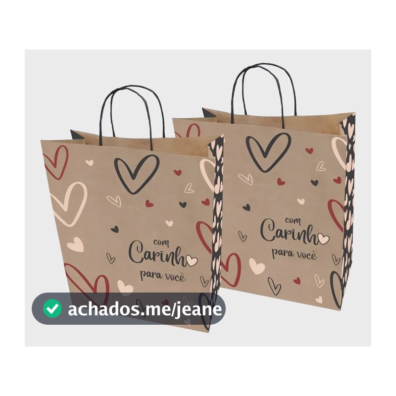 Sacola De Papel Kraft Alça Torcida M2 25x14x30 C/ 100 Uni. Bege C/ Carinho