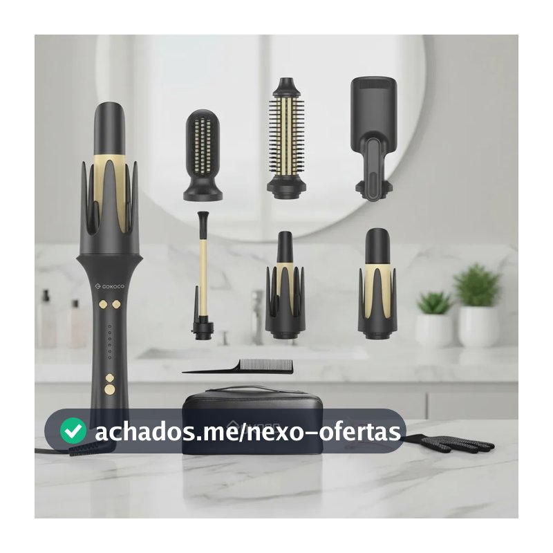 Modelador De Cabelo Automático 7em1com Cabeça Intercambiável Preto