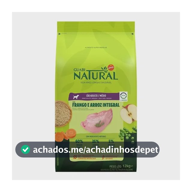 Ração Cães Ad Médios Frango E Arroz Int 12kg Guabi Natural
