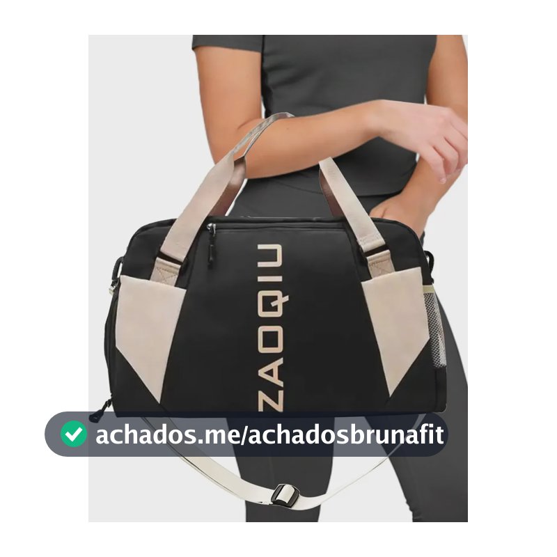 Mala Esportiva Bolsa Feminina Organizadora Passeio Viagem Cor Preto Correia de ombro Bege Desenho do tecido Liso