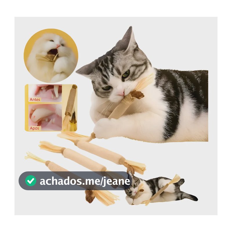 Vara Catnip Limpa Dente Gato Pet Brinquedo Morder Matatabi Marrom-claro