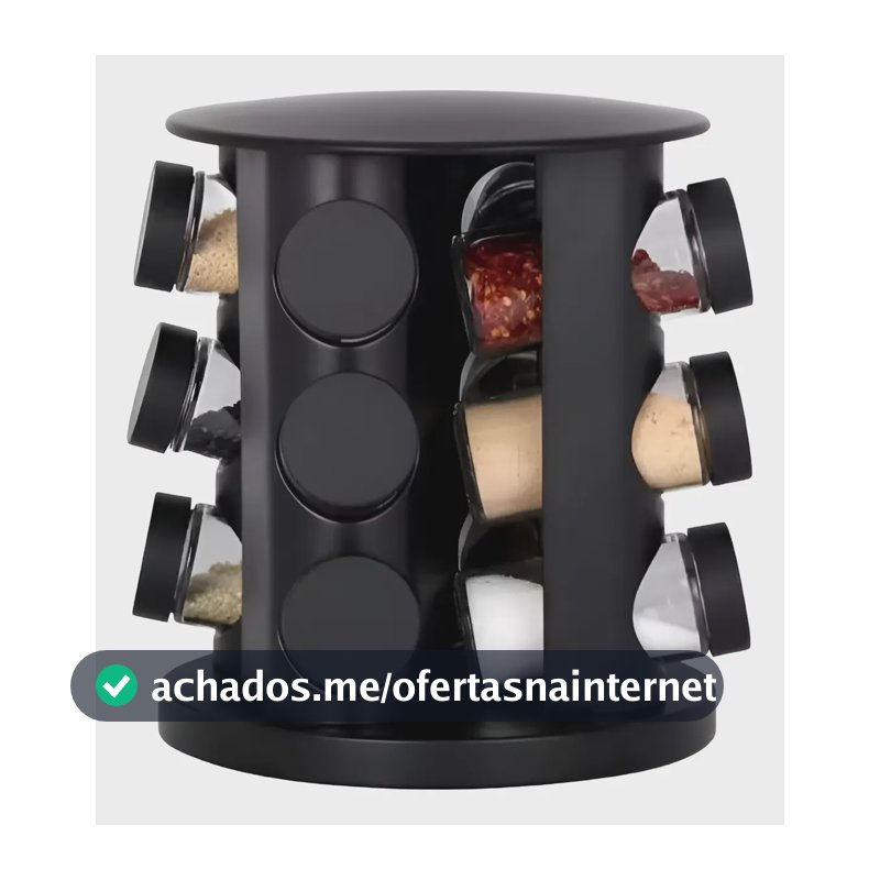 Porta Condimento Temperos Giratório 9 Potes Vidro Com Tampa Cor Preto