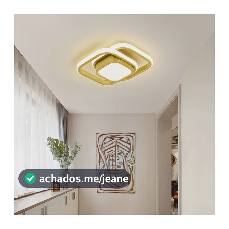 Luminária De Teto Led, Plafon de Teto LED Tieesa Quadrado Dourado, 36W com 3 Temperaturas de Cor