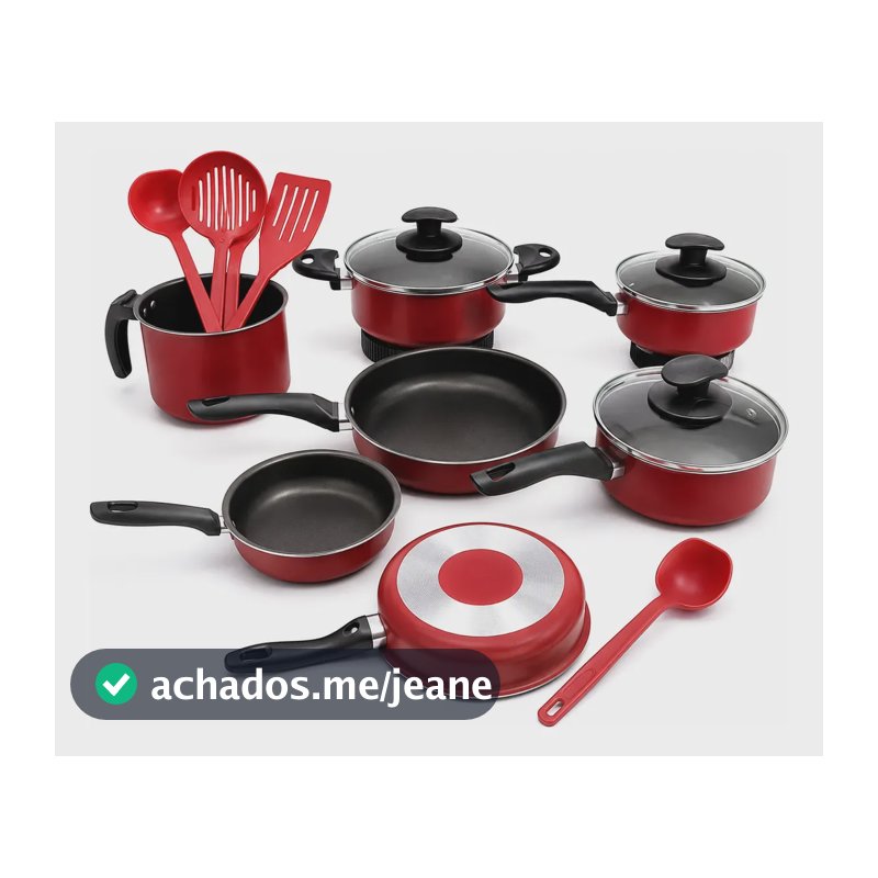 Jogo De Panelas Antiaderente Remaza 10 Peças Teflon Vermelho Vermelho