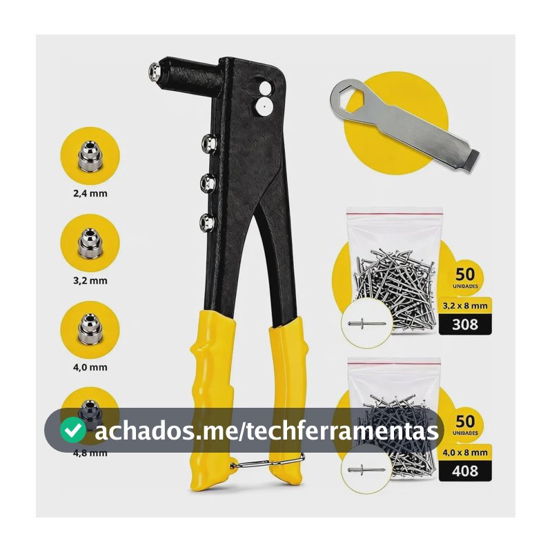 Rebitadeira Alicate Rebitador Manual 9,5'' + 100 Rebites 4