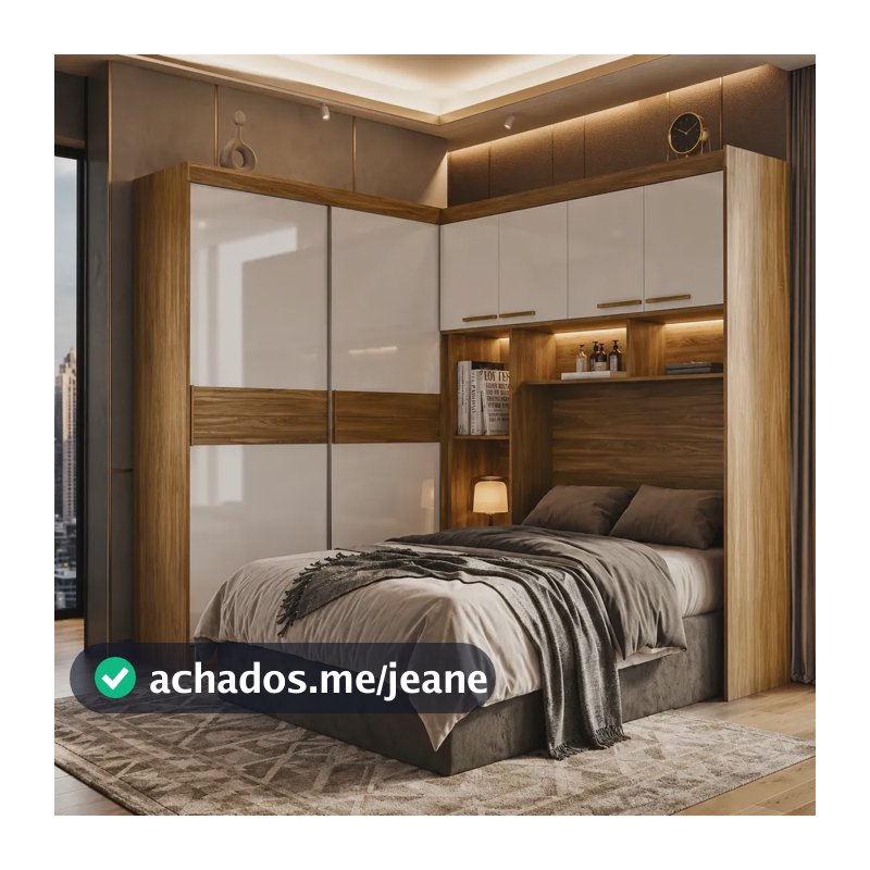 Guarda Roupas Modulado com Cabeceira de Casal Florença 6 Portas 5 gavetas Freijó/Off White Moval