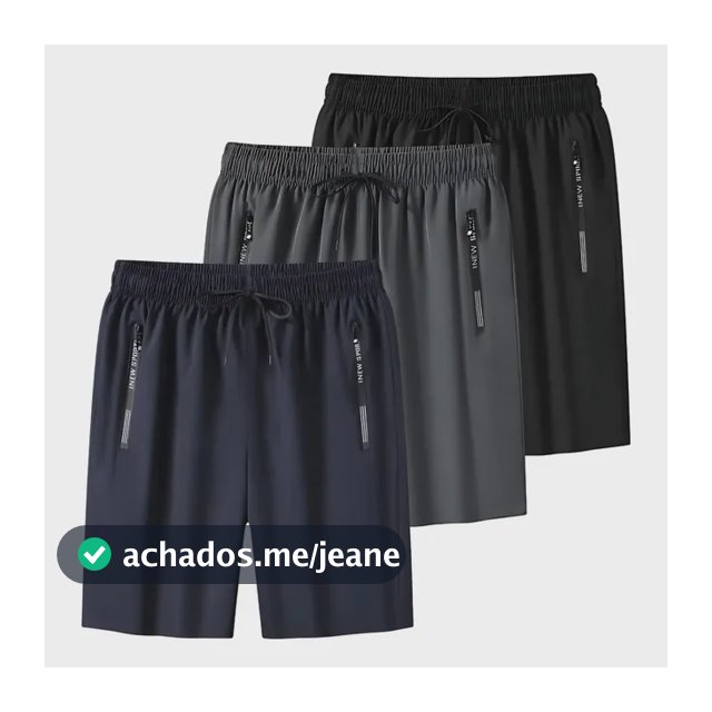 Kit 3 Bermuda Masculina Esportiva Secagem Rápida Ziper Bolso