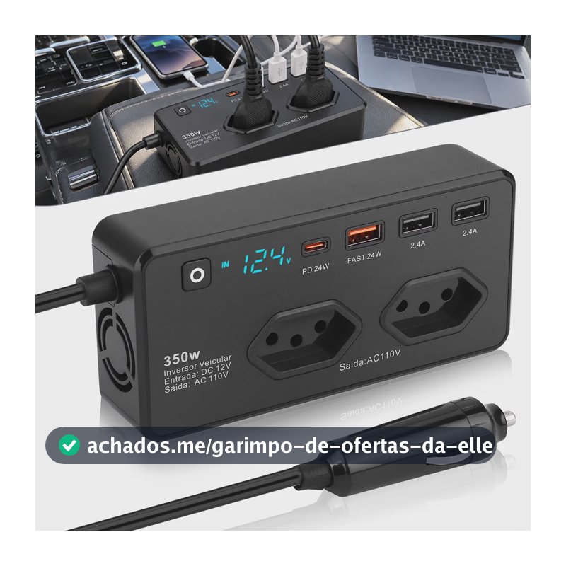 Inversor Tensão 12v Para 110v 350w Conversor Automotivo