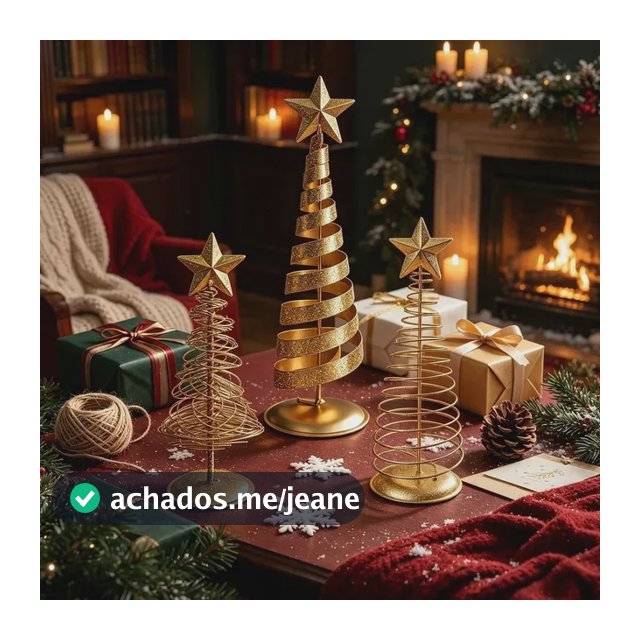 Kit 3 Mini Árvores De Natal Douradas Com Estrela 3 T-t