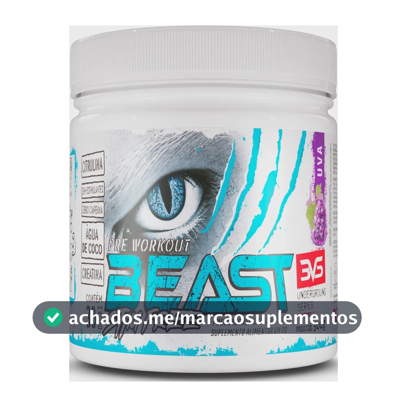 Pré Treino Sem Cafeína Beast 300g - Sabor Uva - Fórmula Exclusiva Com Citrulina, Beta Alanina, Creatina, Água De Coco, Arginina, Taurina E Tirosina