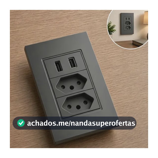 Tomada Dupla Usb Eletro Mex Espelho Parede Universal Duas portas USB 4x2 ABS 10A Embutir Preto fosco